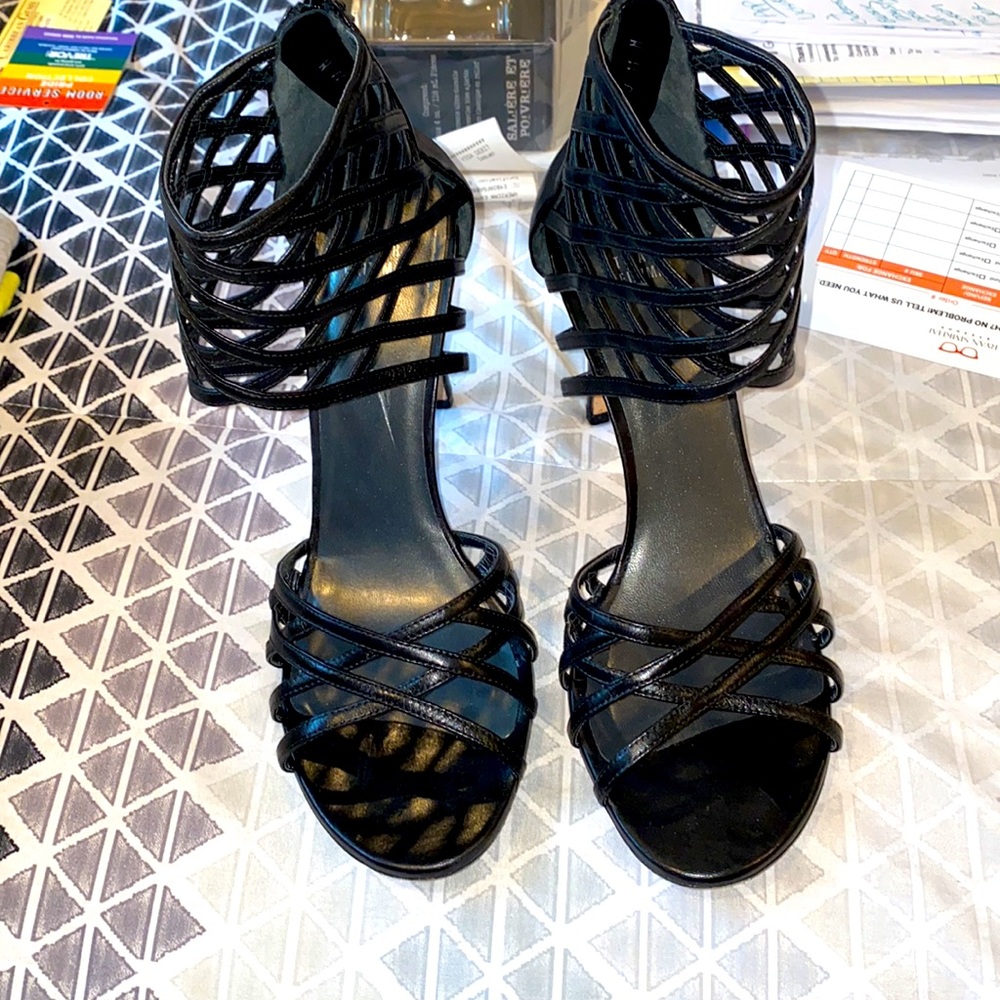 MOVING SALE Stuart Weizman black leather sexy heels